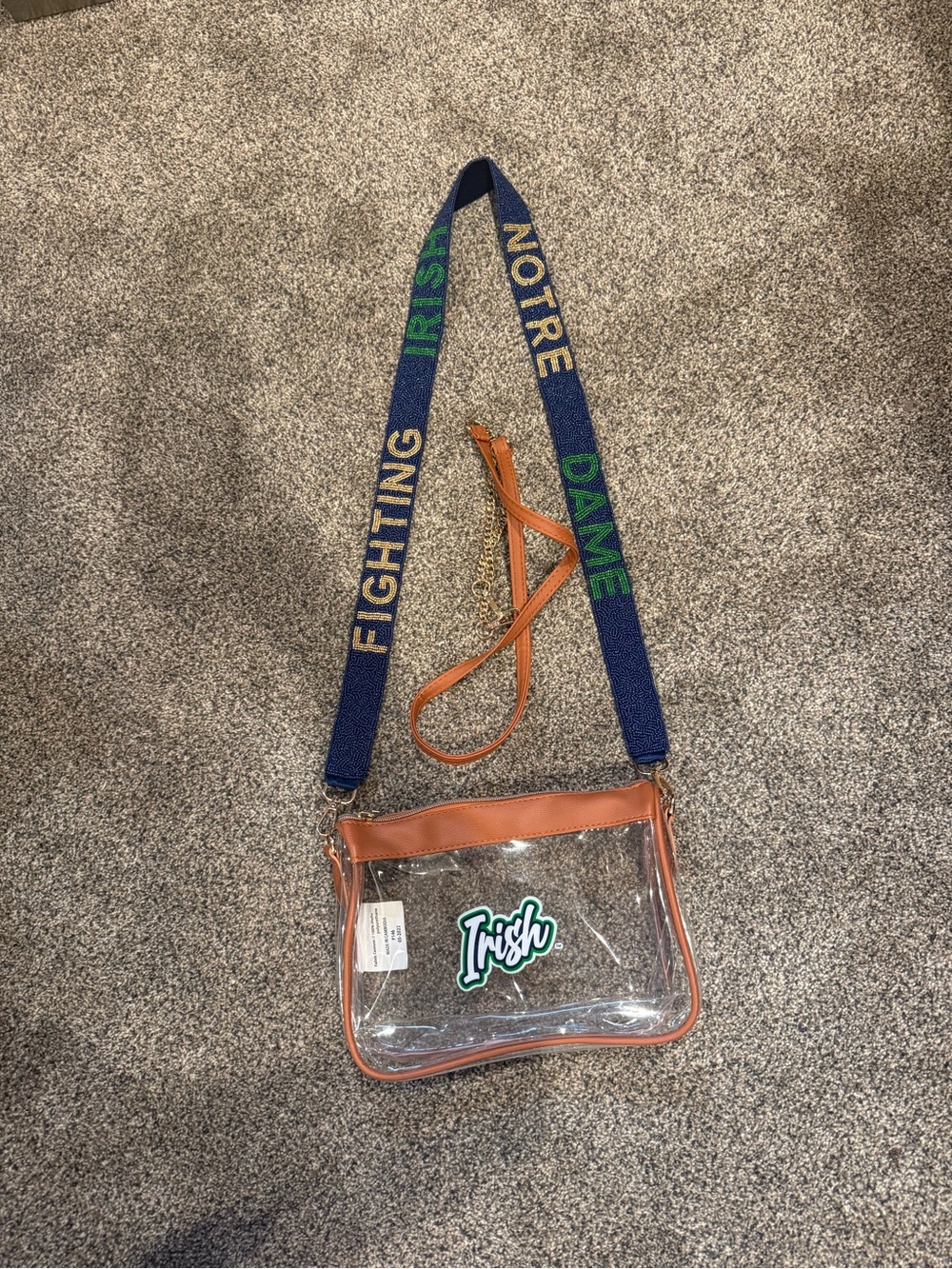 Notre Dame Clear Crossbody Bag beaded strap  - Brown Trim